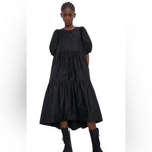 ZARA Black Cotton Poplin Midi Dress - S